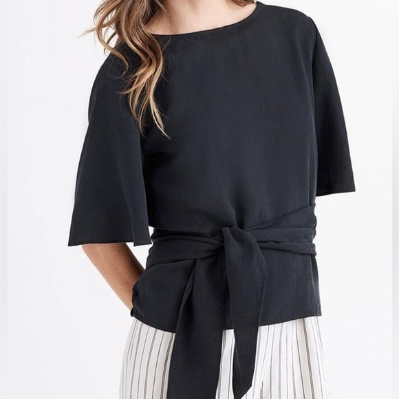 Vetta Capsule Convertible Wrap Flutter Sleeve Top Tencel & Linen in Black -  XS - Picture 2 of 7